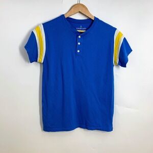 Crewcuts Boys XL 12-14 Henley Shirt Blue Varsity Stripe Short Sleeve Cotton